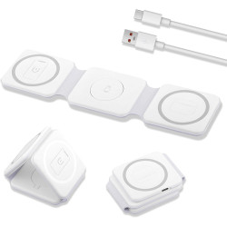 Chargeur Induction Magnétique 3 en 1 Pliable, Chargeur sans Fil Station de Charge Compatible avec iPhone 17/16/15/14/13/12, Appl