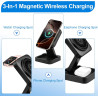 Chargeur sans Fil 3 en 1 Pliable 15W Compatible avec Mag Safe, Station de Charge Rapide pour i Phone 17/16/15/14/13/12, A pple W