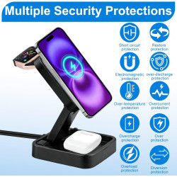 Chargeur sans Fil 3 en 1 Pliable 15W Compatible avec Mag Safe, Station de Charge Rapide pour i Phone 17/16/15/14/13/12, A pple W