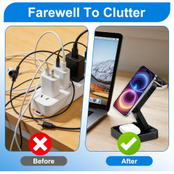 Chargeur sans Fil 3 en 1 Pliable 15W Compatible avec Mag Safe, Station de Charge Rapide pour i Phone 17/16/15/14/13/12, A pple W