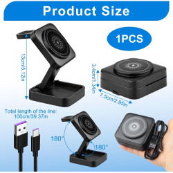 Chargeur sans Fil 3 en 1 Pliable 15W Compatible avec Mag Safe, Station de Charge Rapide pour i Phone 17/16/15/14/13/12, A pple W
