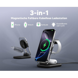 Station de Chargement inductive, Station de Chargement 3 en 1 Compatible avec iPhone 17e,17 16 15 14 13 Pro Max/Air/Plus/Pro, po