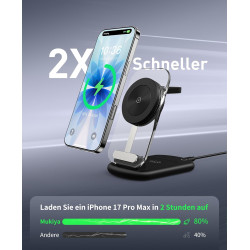 Station de Chargement inductive, Station de Chargement 3 en 1 Compatible avec iPhone 17e,17 16 15 14 13 Pro Max/Air/Plus/Pro, po