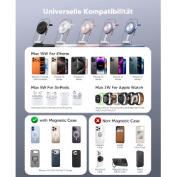 Station de Chargement inductive, Station de Chargement 3 en 1 Compatible avec iPhone 17e,17 16 15 14 13 Pro Max/Air/Plus/Pro, po