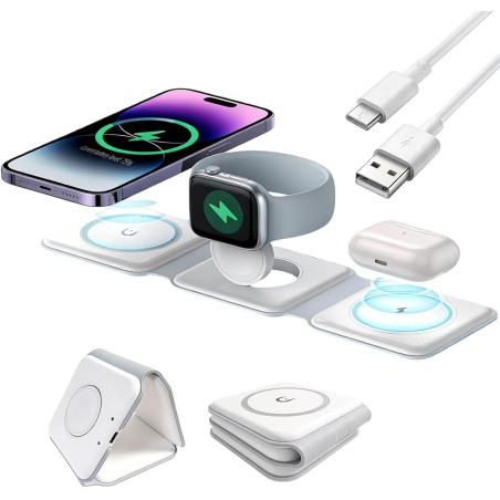 3 en 1 15w Chargeur Induction i Phone Station de Charge Rapide Compatible avec Apple Watch 10/9/8/Ultra/7/6/5/SE, Air/17/16/16e/