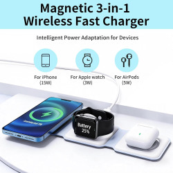 3 en 1 15w Chargeur Induction i Phone Station de Charge Rapide Compatible avec Apple Watch 10/9/8/Ultra/7/6/5/SE, Air/17/16/16e/
