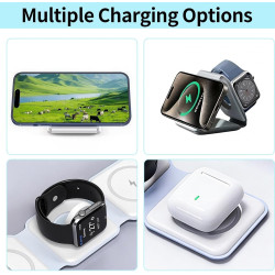 3 en 1 15w Chargeur Induction i Phone Station de Charge Rapide Compatible avec Apple Watch 10/9/8/Ultra/7/6/5/SE, Air/17/16/16e/
