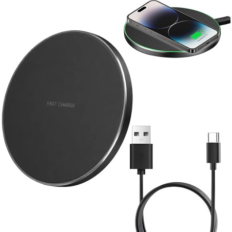 Menibeuty Chargeur sans Fil 20W, Station de Charge Induction Rapide Qi avec Câble USB-C, Compatible avec iPhone 16/15/14/13/12/1