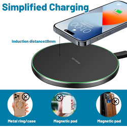 Menibeuty Chargeur sans Fil 20W, Station de Charge Induction Rapide Qi avec Câble USB-C, Compatible avec iPhone 16/15/14/13/12/1