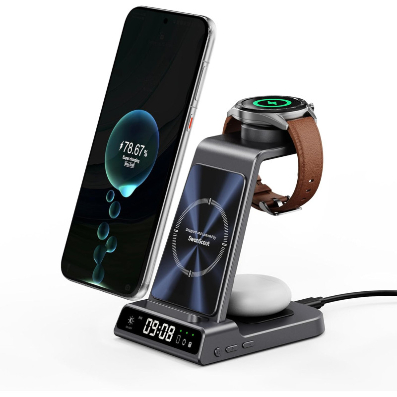 SwanScout Chargeur Induction pour Huawei, Station de Charge 3 en 1 pour P80/P70/P60/P50/Mate 80, Chargeur sans Fil pour Huawei W
