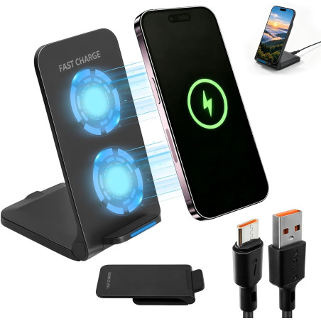 Chargeur Induction Pliable 15W, Chargeur sans Fil Rapide Station de Charge pour iPhone 16 15 14 13 12 Pro Max, Samsung Galaxy S2