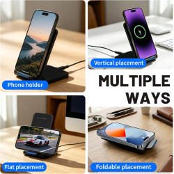 Chargeur Induction Pliable 15W, Chargeur sans Fil Rapide Station de Charge pour iPhone 16 15 14 13 12 Pro Max, Samsung Galaxy S2