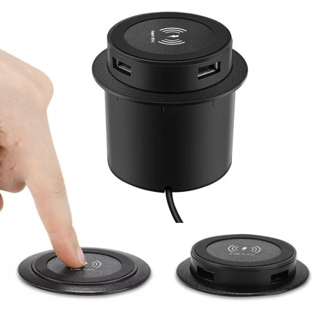 Chargeur sans Fil Intégré de Bureau, Station de Charge Encastrable Plan de Travail, 3 en 1 Multifonction Pop-Up 15 W Charge Rapi