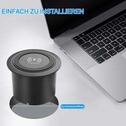 Chargeur sans Fil Intégré de Bureau, Station de Charge Encastrable Plan de Travail, 3 en 1 Multifonction Pop-Up 15 W Charge Rapi