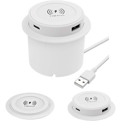 Prise de table 3 en 1 escamotable, encastrable, avec chargeur sans fil de 15 W, montage invisible, avec USB et type C, pour tabl