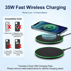 2Pack Chargeur sans Fil 35W Rapide Station de Chargeur Induction avec Câble USB C 1M Compatible avec iPhone 16 15 14 13 12 Pro M