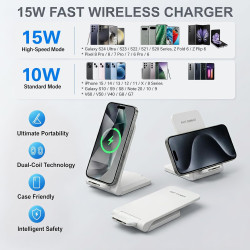 15W Chargeur Induction sans Fil Charge Rapide, Chargeur sans Fil avec Adaptateur USB C, pour iPhone 17/16/15/14/13/Pro Max, Goog