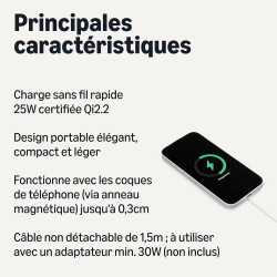 Amazon Basics Chargeur Sans Fil 25W Certifié Qi2.2, Compatible MagSafe Pour iPhone 17/16/15/14/13/12, Compatible Magnétique pour