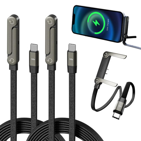 2pcs Chargeur de Téléphone Latéral, Charge Rapide 240W, 1,5m Chargeur Support Invisible Usb C 2-en-1, Câble de Charge Super Rapi