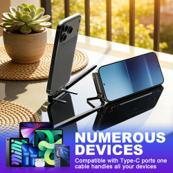 2pcs Chargeur de Téléphone Latéral, Charge Rapide 240W, 1,5m Chargeur Support Invisible Usb C 2-en-1, Câble de Charge Super Rapi