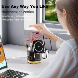 Koolehaoda 5 en 1 Chargeur Induction Station pour MagSafe la Charge Rapide Apple avec Câble Rétractable et Veilleuse,Compatible 