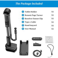 Plusacc télécommande tourner pour kindle – support à col de cygne pour tablette pour lire des livres électroniques, accessoire p