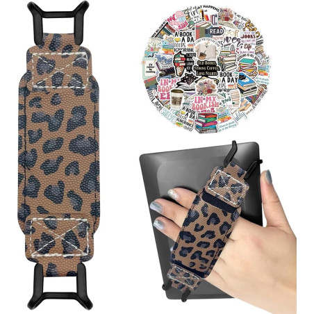 Accessoire kindle support 6-8 pouces, dragonne élastique motif léopard pour paperblanc 2025/fire tablet, 50 autocollants de lect