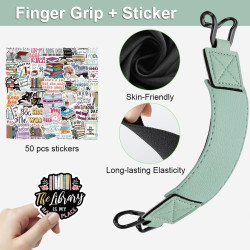 1pc Dragonne pour Kindle, Fixation Élastique pour 6-8" Kindle eReader Fire Tablette, Dragonne en Cuir PU, 50 Autocollants de Lec