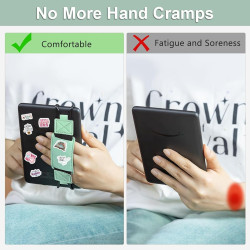 1pc Dragonne pour Kindle, Fixation Élastique pour 6-8" Kindle eReader Fire Tablette, Dragonne en Cuir PU, 50 Autocollants de Lec