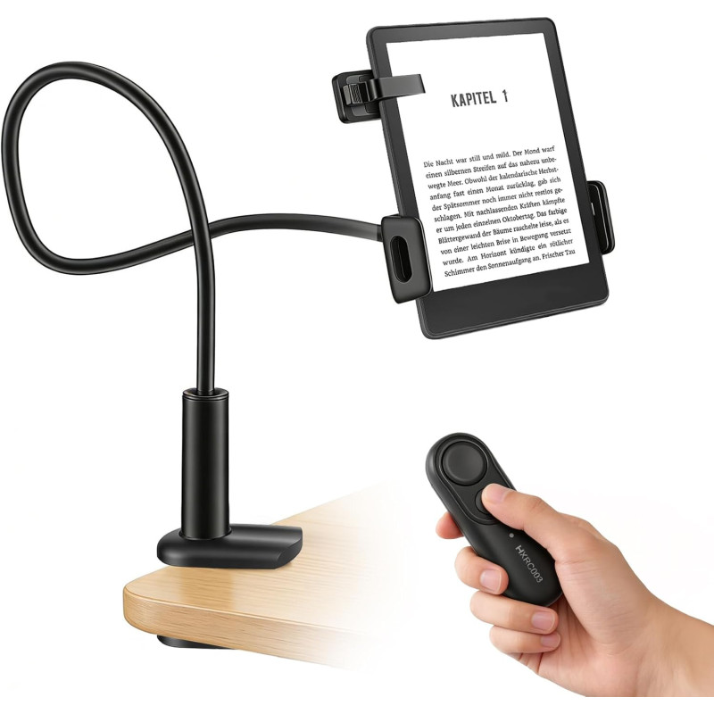 Support col de cygne pour Kindle avec télécommande RF, socle à 360° dans le lit et le canapé, avec Page Turner, accessoires pour
