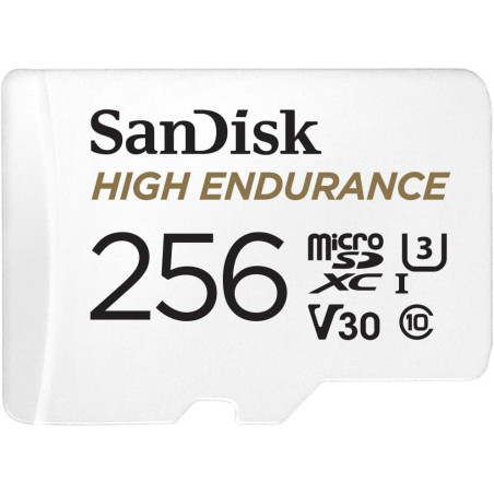 SanDisk 256 Go High Endurance carte microSDXC pour les caméras IP et les caméras embarquées + adaptateur SD jusqu'à 20 000 heure