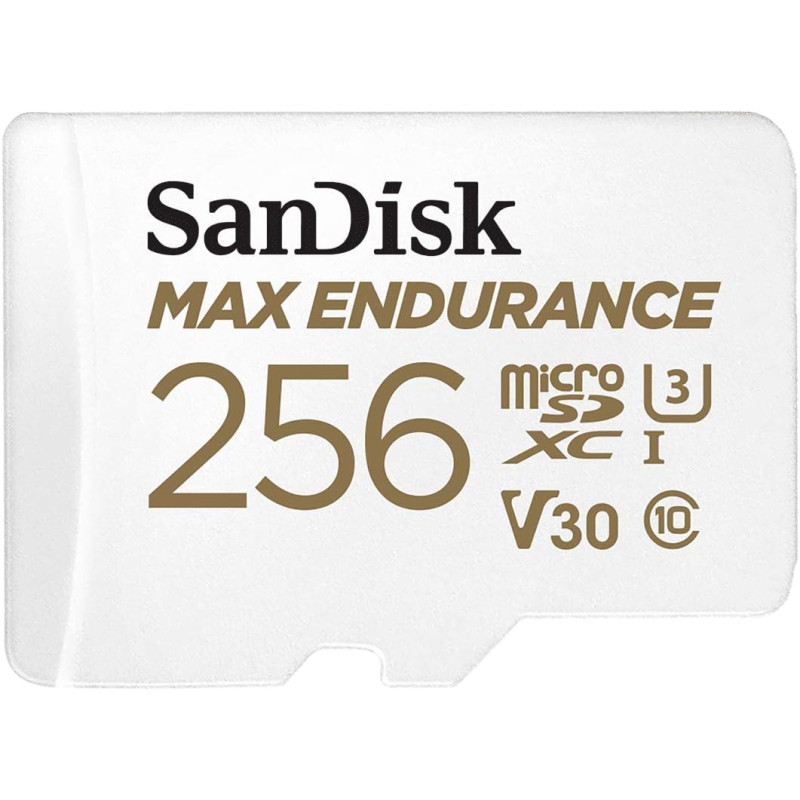 Sandisk max endurance video monitoring for dashcams & home monitoring 256 gb microsdxc memory card + sd adaptor 120,000 hours en