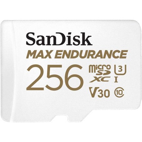Sandisk max endurance video monitoring for dashcams & home monitoring 256 gb microsdxc memory card + sd adaptor 120,000 hours en