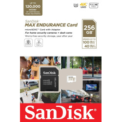 Sandisk max endurance video monitoring for dashcams & home monitoring 256 gb microsdxc memory card + sd adaptor 120,000 hours en