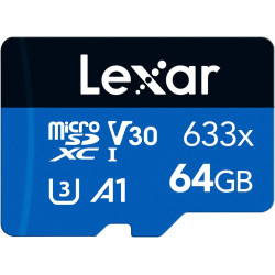 Lexar 633x Carte Micro SD 64 Go, Carte microSDXC UHS-I Sans Adaptateur SD, Jusqu'à 100 Mo/s en Lecture, A1, C10, U3, V30, Carte 