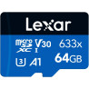 Lexar 633x Carte Micro SD 64 Go, Carte microSDXC UHS-I Sans Adaptateur SD, Jusqu'à 100 Mo/s en Lecture, A1, C10, U3, V30, Carte 