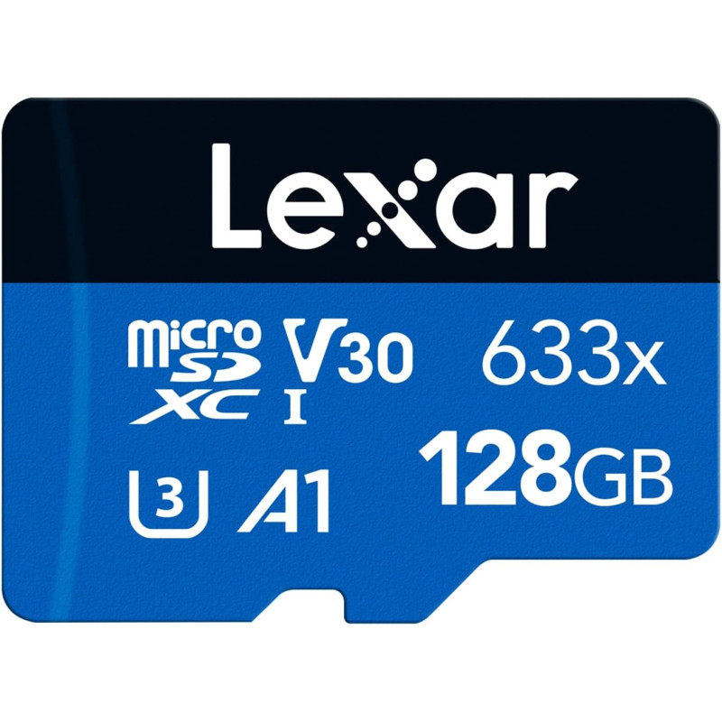 Lexar 633x Carte Micro SD 128 Go, Carte microSDXC UHS-I + Adaptateur SD, Jusqu'à 100 Mo/s en Lecture, A1, C10, U3, V30, Carte TF