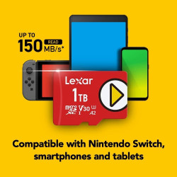 Lexar Play Carte Micro SD 512 Go, Carte microSDXC UHS-I, Jusqu'à 150 Mo/s en Lecture, Carte TF Compatible avec Nintendo Jeux Swi