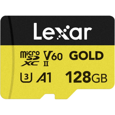 Lexar or carte micro sd 128go, carte mémoire flash microsdxc uhs-ii, carte microsd v60, u3, a1, c10, lecture jusqu'à 280mo/s, po