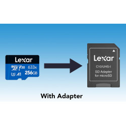 Lexar 633x Carte Micro SD 256 Go, Carte microSDXC UHS-I + Adaptateur SD, Jusqu'à 100 Mo/s en Lecture, A1, C10, U3, V30, Carte TF