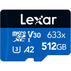 Lexar 633x Carte Micro SD 512 Go, Carte microSDXC UHS-I + Adaptateur SD, Jusqu'à 100 Mo/s en Lecture, A2, C10, U3, V30, Carte TF