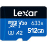 Lexar 633x Carte Micro SD 512 Go, Carte microSDXC UHS-I + Adaptateur SD, Jusqu'à 100 Mo/s en Lecture, A2, C10, U3, V30, Carte TF