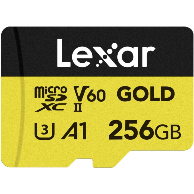 Lexar or carte micro sd 256go, carte mémoire flash microsdxc uhs-ii, carte microsd v60, u3, a1, c10, lecture jusqu'à 280mo/s, po