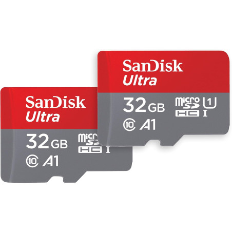 SanDisk Ultra Lot de 2 cartes mémoire microSDHC 32 Go + adaptateur SD avec application A1 jusqu'à 120 Mo/s, classe 10, U1