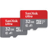SanDisk Ultra Lot de 2 cartes mémoire microSDHC 32 Go + adaptateur SD avec application A1 jusqu'à 120 Mo/s, classe 10, U1