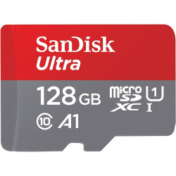 SanDisk Carte mémoire Ultra microSDXC UHS-I 128 Go + adaptateur (A1, Classe 10, U1, vidéos Full HD, jusqu'à 120 Mo/s de vitesse 