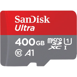 Sandisk ultra 400gb microsdxc memory card + sd adapter with a1 app performance up to 120 mb/s, class 10, u1, rouge/grey