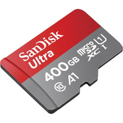 Sandisk ultra 400gb microsdxc memory card + sd adapter with a1 app performance up to 120 mb/s, class 10, u1, rouge/grey
