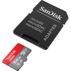 Sandisk ultra 64 gb microsdxc memory card + sd adapter with a1 app performance up to 120 mb/s, class 10, u1, rouge/grey