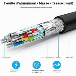 Câble HDMI 4K/60HZ 10m (HDMI 2.0, 18 Gbit/s) Connecteurs Plaqués or Ultra Haut Débit, Retour Audio Ethernet, Compatible avec Blu